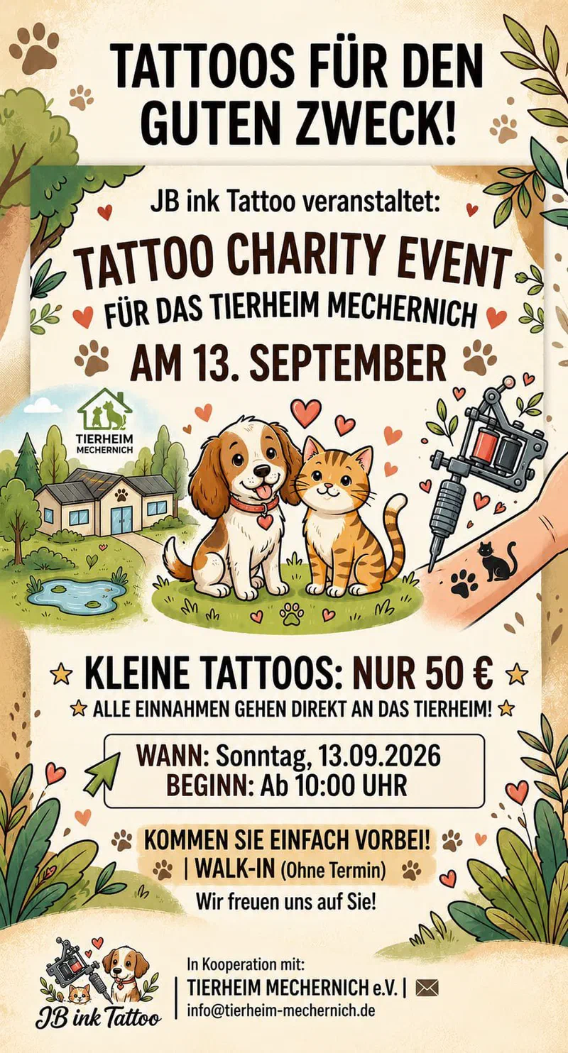 Flyer: Tattoo Charity Event JB ink | Tierheim Mechernich